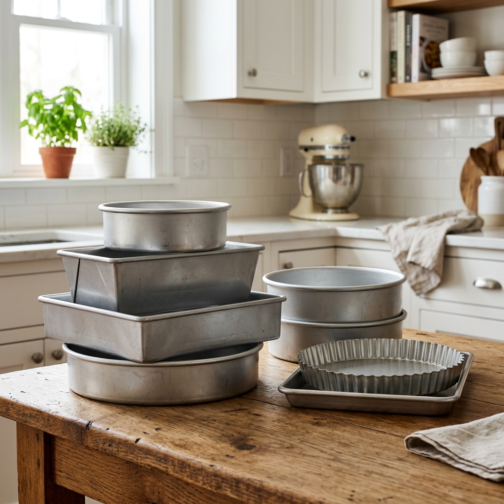 Round cake pans and springform pans on counter