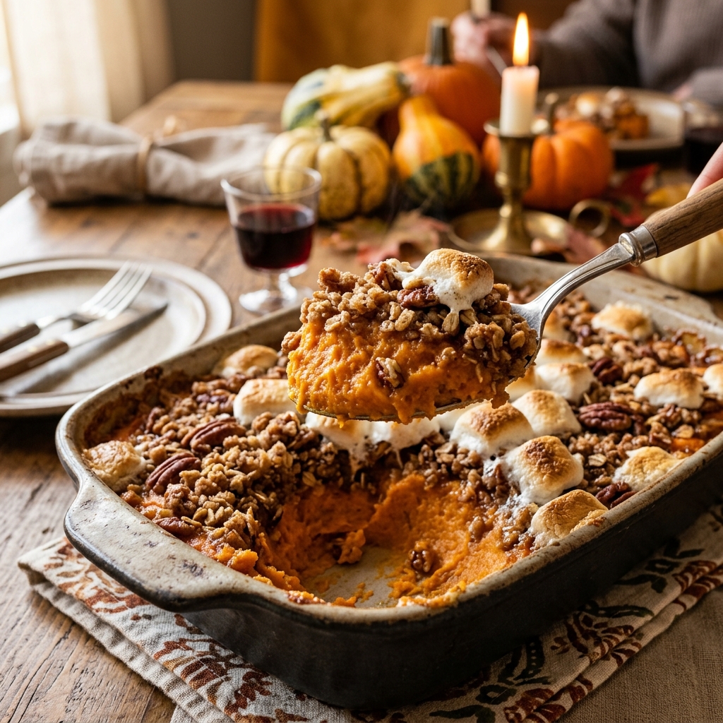 Classic Sweet Potato Casserole with Pecan Topping